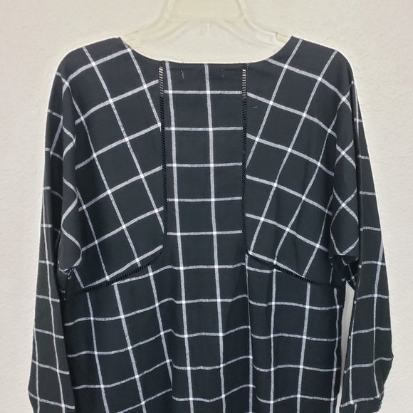 NWT Christy & Co Black/White Plaid Dolman Sleeve Pocketed Cutout Seam Midi Dress - Picture 14 of 16
